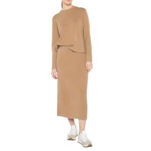 NEW KINROSS cashmere rib skirt in camel